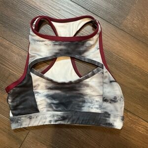 Jo+Jax Tie Dye Cutout Sports Bra Gray Burgundy Racerback Dance Gym Small